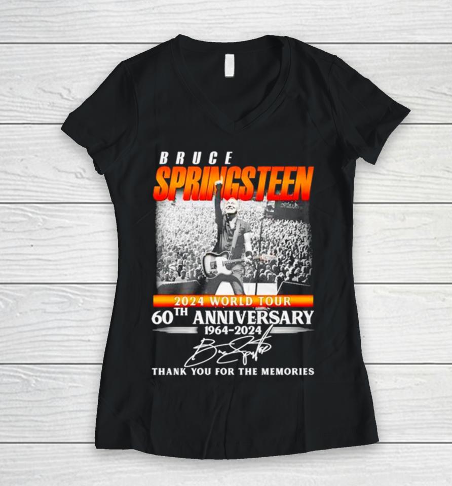 Bruce Springsteen 2024 World Tour 60Th Anniversary 1964 2024 Thank You For The Memories Signature Women V-Neck T-Shirt