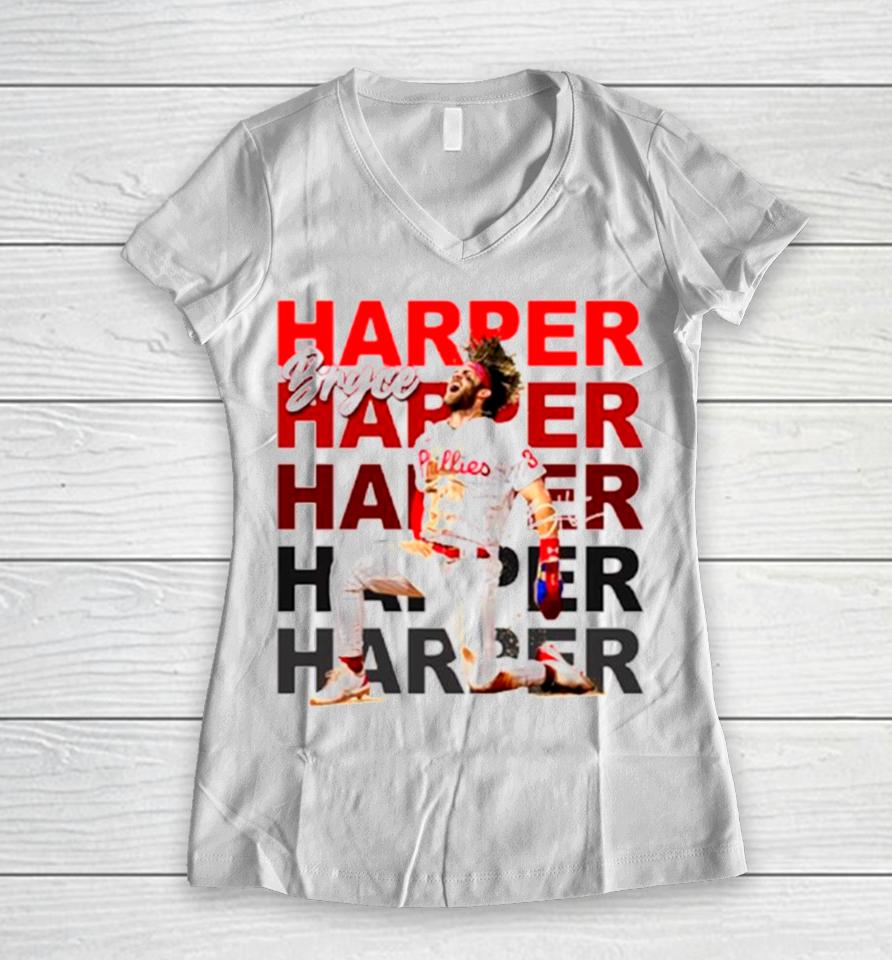 Bryce Harper Phillies Fans Signature Women V-Neck T-Shirt