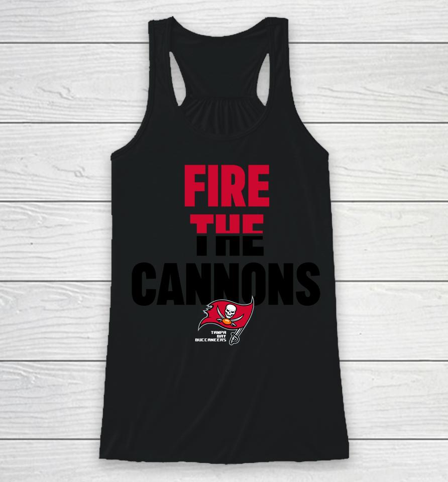 Buccaneers Legend Local Phrase Fire The Cannons Racerback Tank