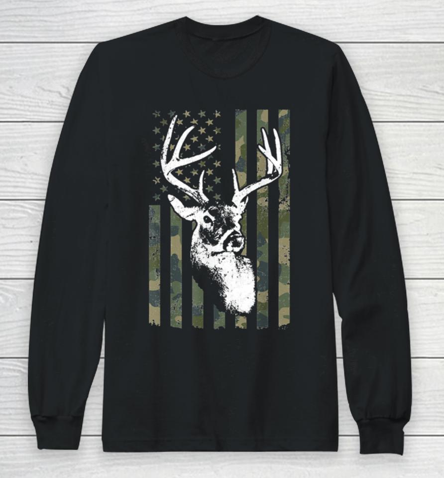 Buck Deer Hunting American Camouflage Usa Flag Long Sleeve T-Shirt