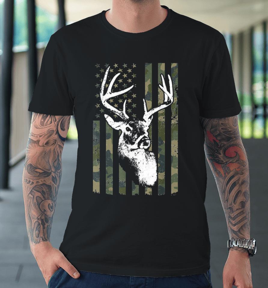 Buck Deer Hunting American Camouflage Usa Flag Premium T-Shirt