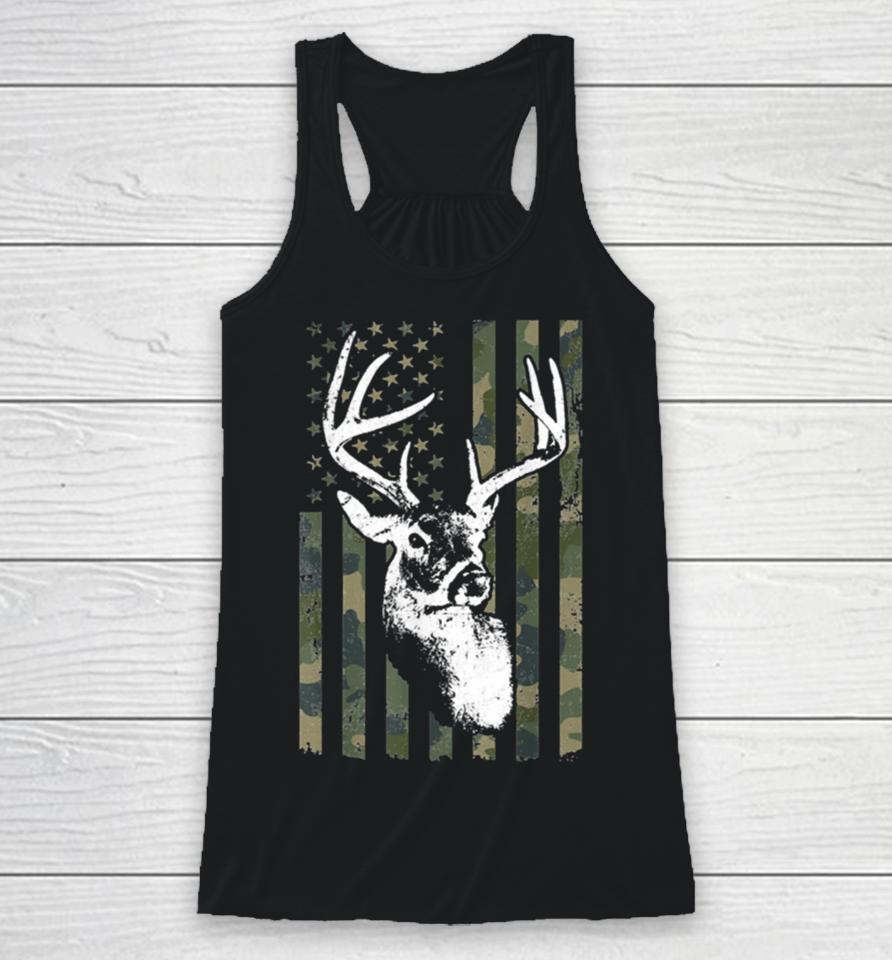 Buck Deer Hunting American Camouflage Usa Flag Racerback Tank