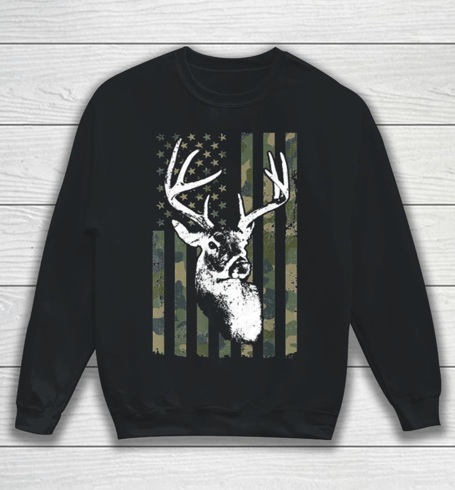 Buck Deer Hunting American Camouflage Usa Flag Sweatshirt