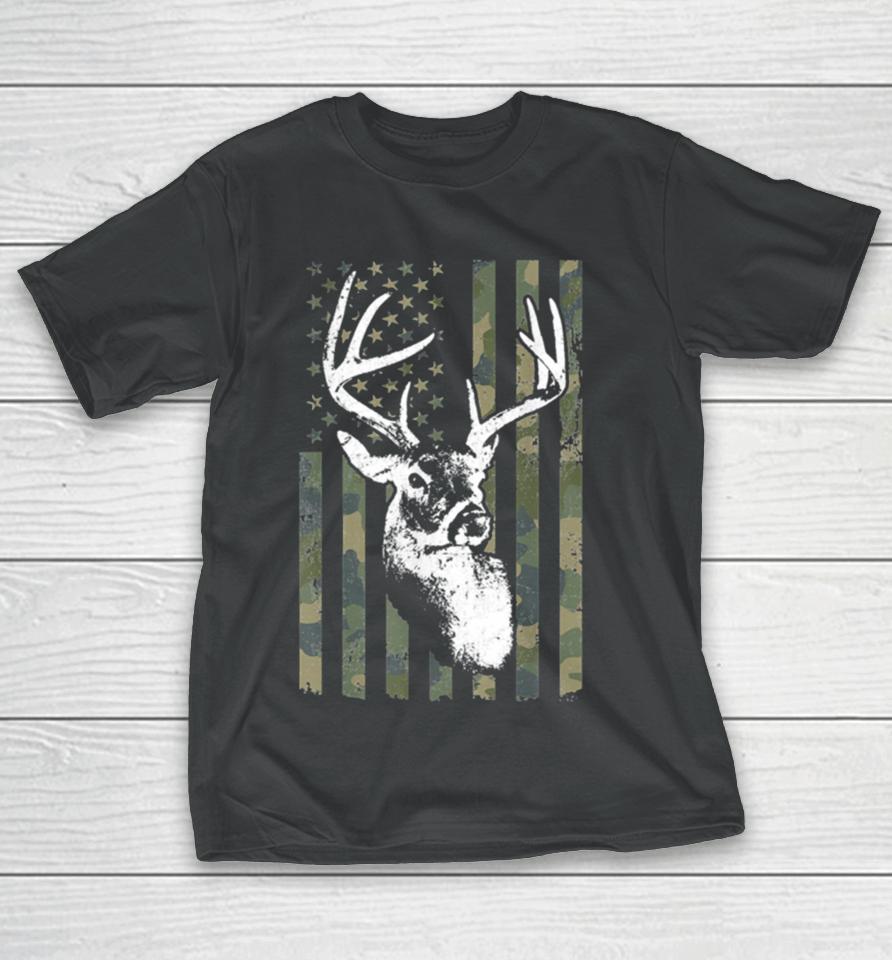 Buck Deer Hunting American Camouflage Usa Flag T-Shirt