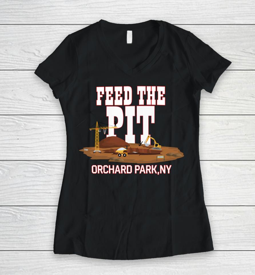 Buffaclothes Store Feed The Pit Orchard Park Ny Women V-Neck T-Shirt