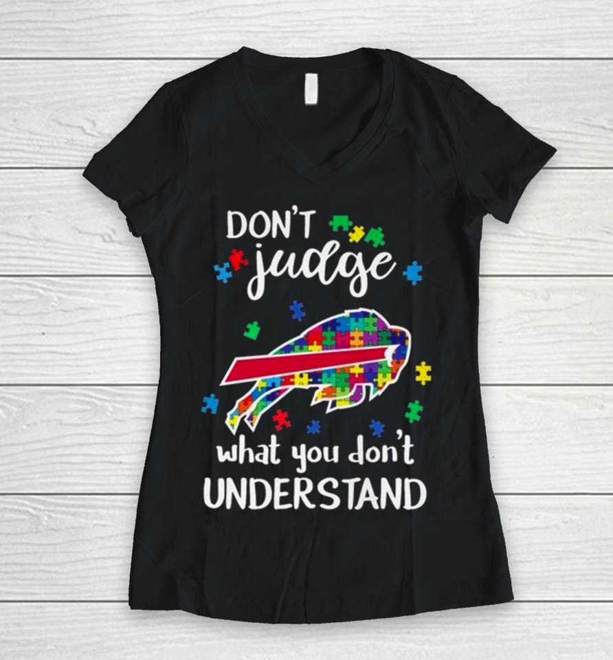 Buffalo Bills Autism Don’t Judge What You Don’t Understand Women V-Neck T-Shirt