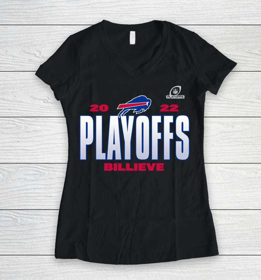 Buffalo Bills Fanatics 2022 Nfl Playoffs Champion Our Time Black Women V-Neck T-Shirt