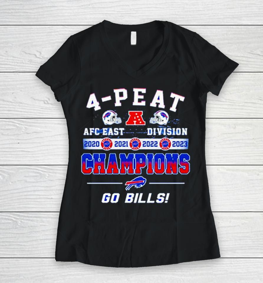 Buffalo Bills Go Bills 4 Peat Afc East Division Champions 2020 2021 2022 2023 Women V-Neck T-Shirt