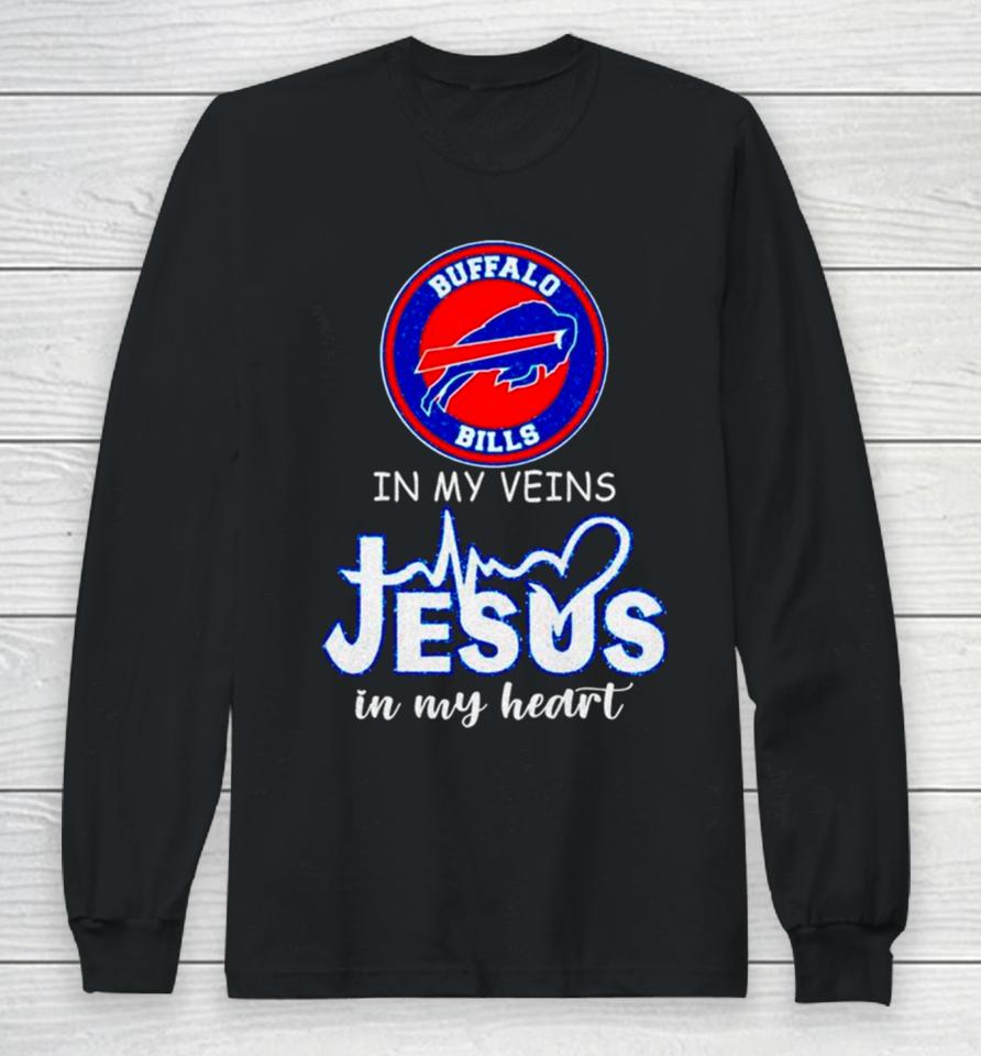 Buffalo Bills In My Veins Jesus In My Heart Diamond Long Sleeve T-Shirt