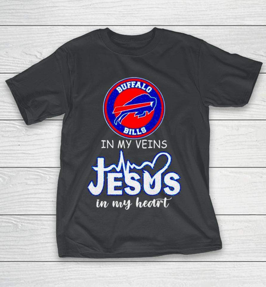 Buffalo Bills In My Veins Jesus In My Heart Diamond T-Shirt