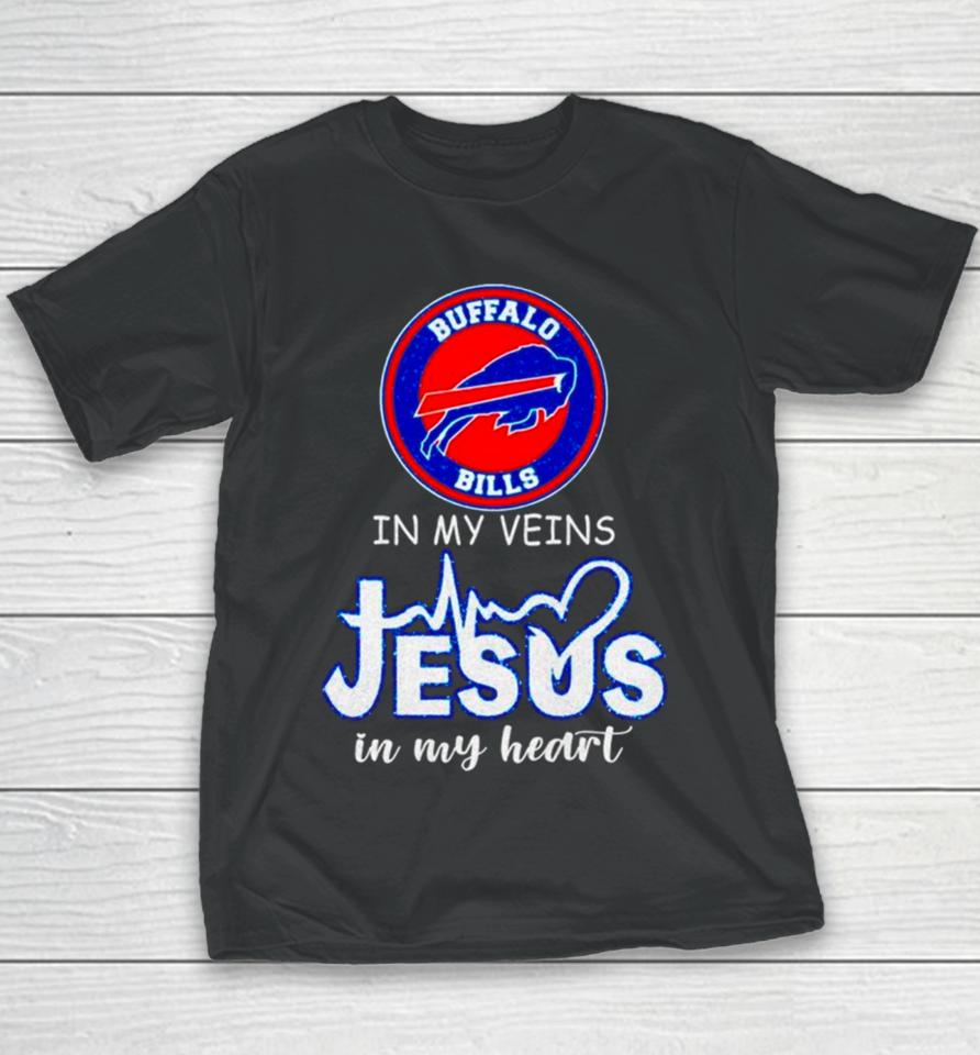 Buffalo Bills In My Veins Jesus In My Heart Diamond Youth T-Shirt