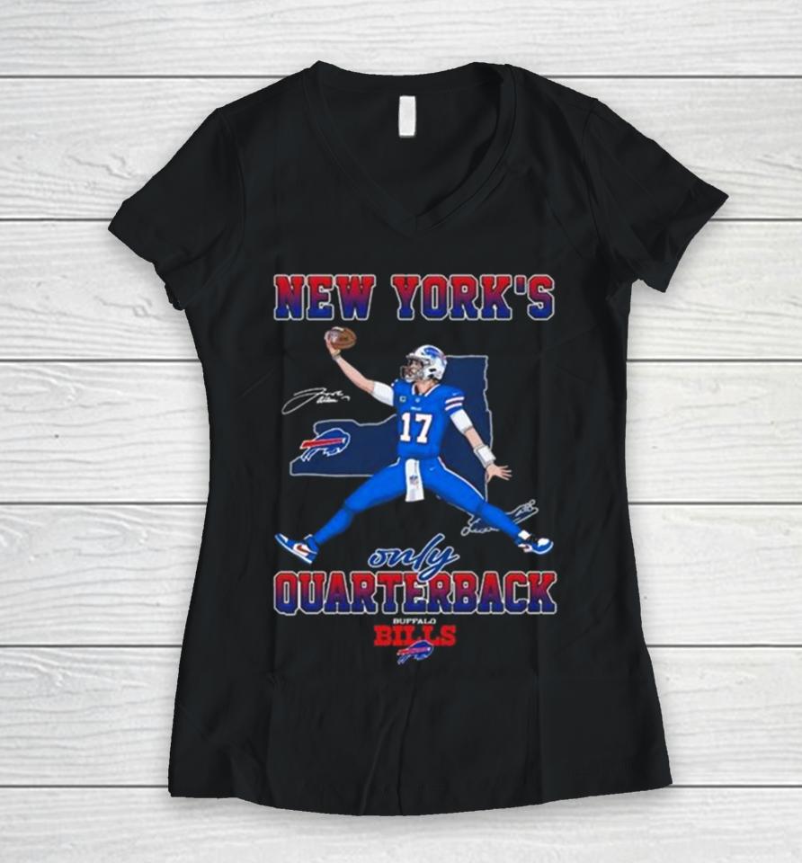 Buffalo Bills John Allen New York’s Only Quarterback Signature Women V-Neck T-Shirt