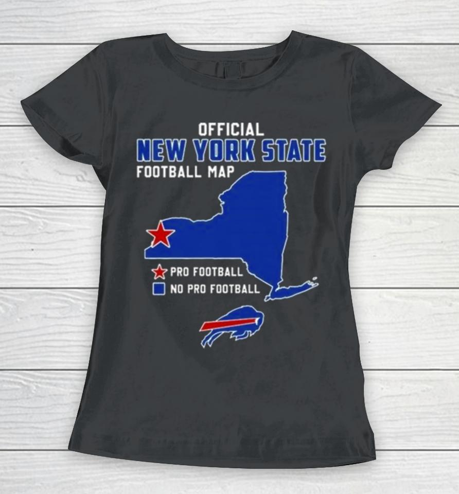 Buffalo Bills Official New York State Football Map Pro Football 2023 Women T-Shirt