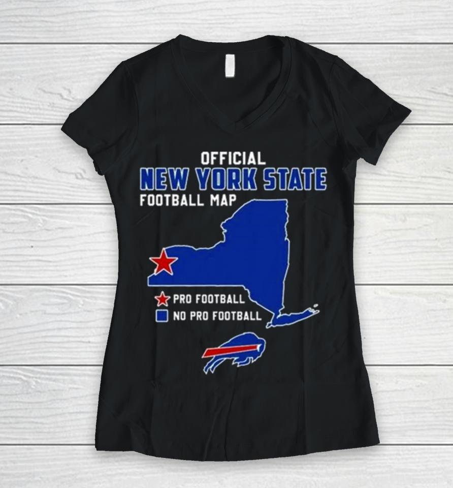 Buffalo Bills Official New York State Football Map Pro Football 2023 Women V-Neck T-Shirt