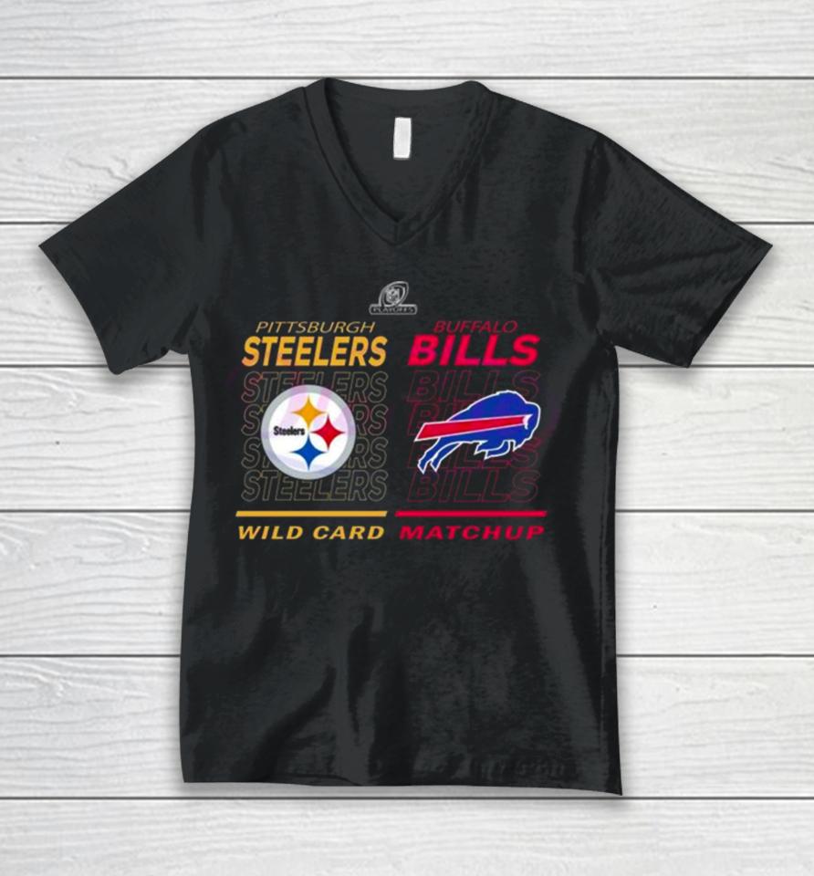 Buffalo Bills Vs Pittsburgh Steelers Nfl Playoffs 2024 Wild Card Matchup Unisex V-Neck T-Shirt