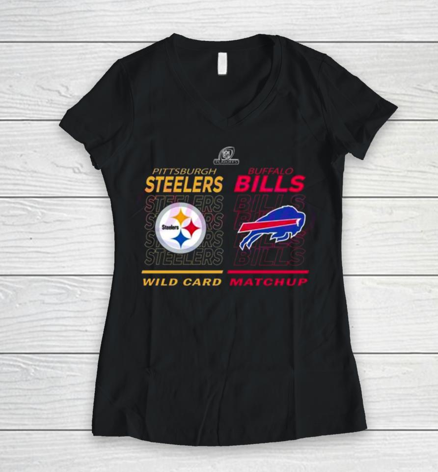 Buffalo Bills Vs Pittsburgh Steelers Nfl Playoffs 2024 Wild Card Matchup Women V-Neck T-Shirt