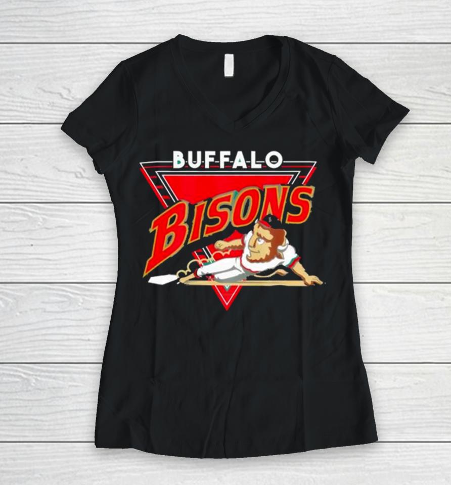 Buffalo Bisons Mascot Vintage Women V-Neck T-Shirt