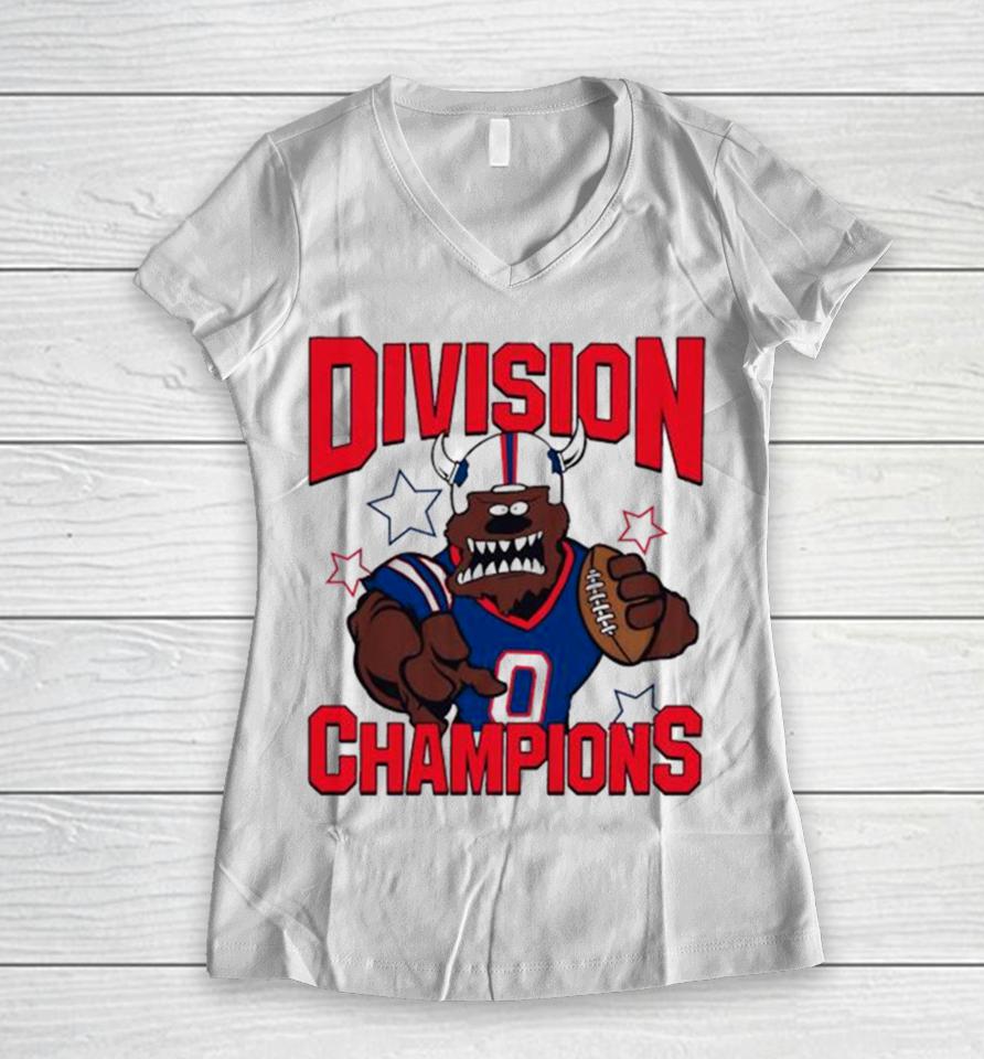 Buffalo Helmet Football Victory Star Buffalo Bills Division Champions Women V-Neck T-Shirt