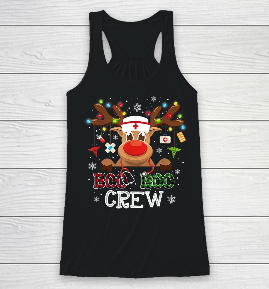 Buffalo Plaid Boo Boo Crew Reindeer Nurse Christmas Racerback Tank