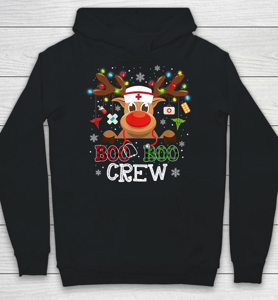 Buffalo Plaid Boo Boo Crew Reindeer Nurse Christmas Hoodie