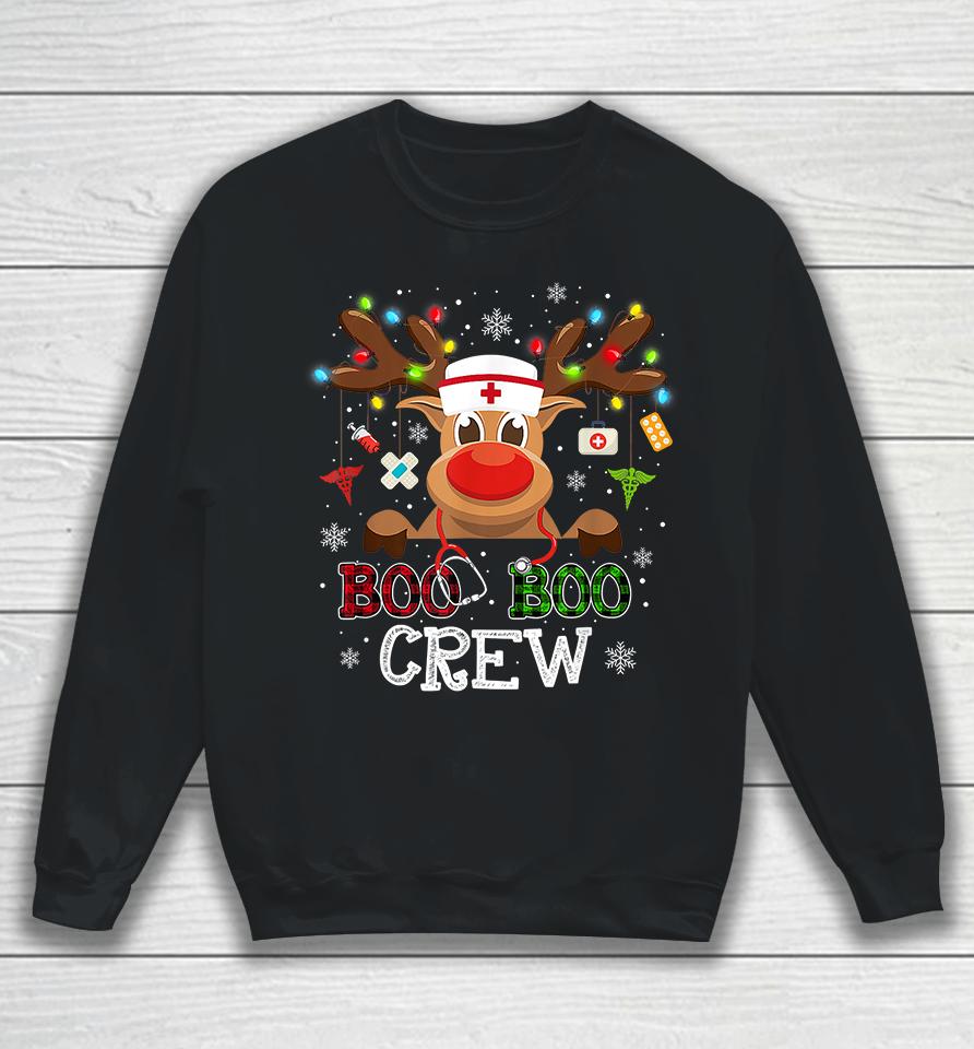 Buffalo Plaid Boo Boo Crew Reindeer Nurse Christmas Sweatshirt