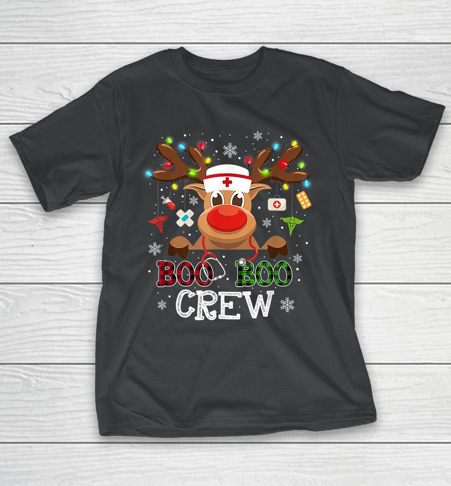 Buffalo Plaid Boo Boo Crew Reindeer Nurse Christmas T-Shirt