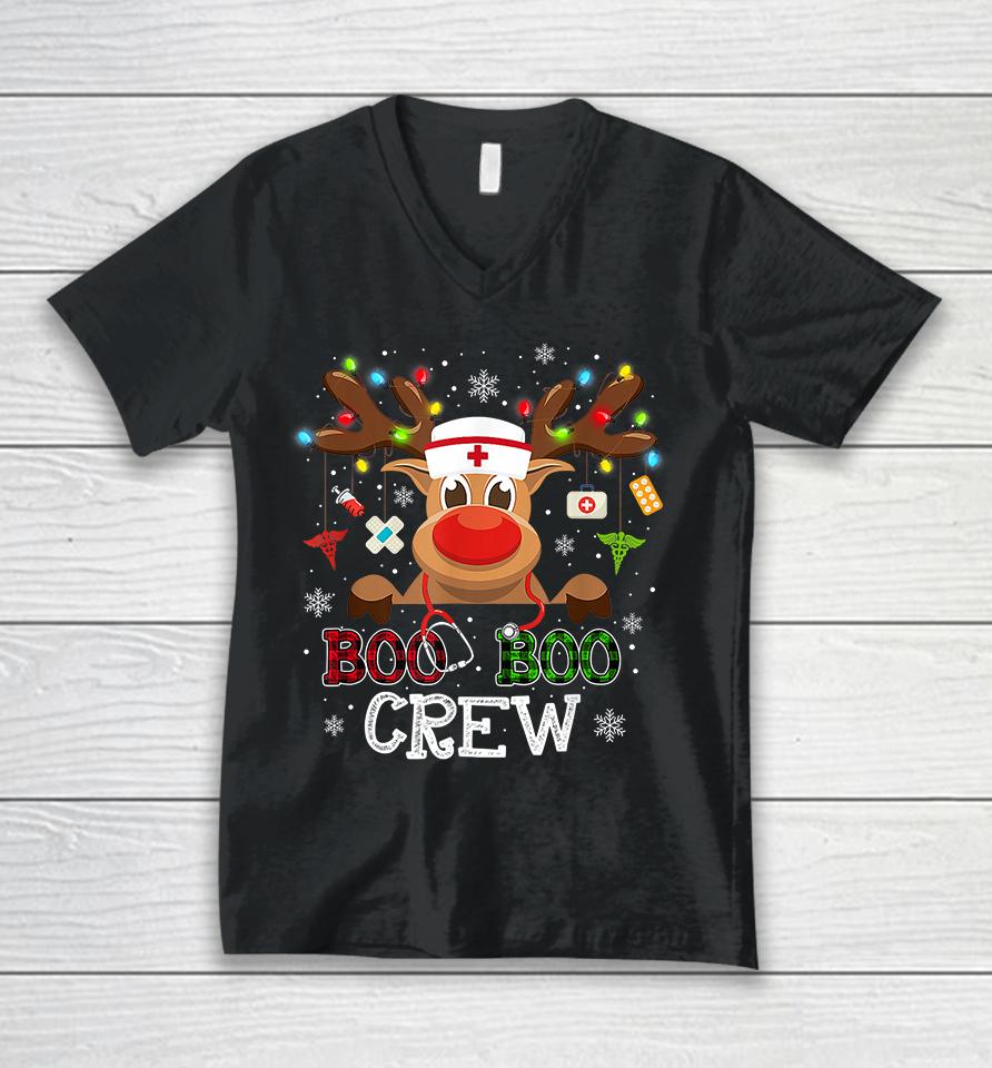Buffalo Plaid Boo Boo Crew Reindeer Nurse Christmas Unisex V-Neck T-Shirt