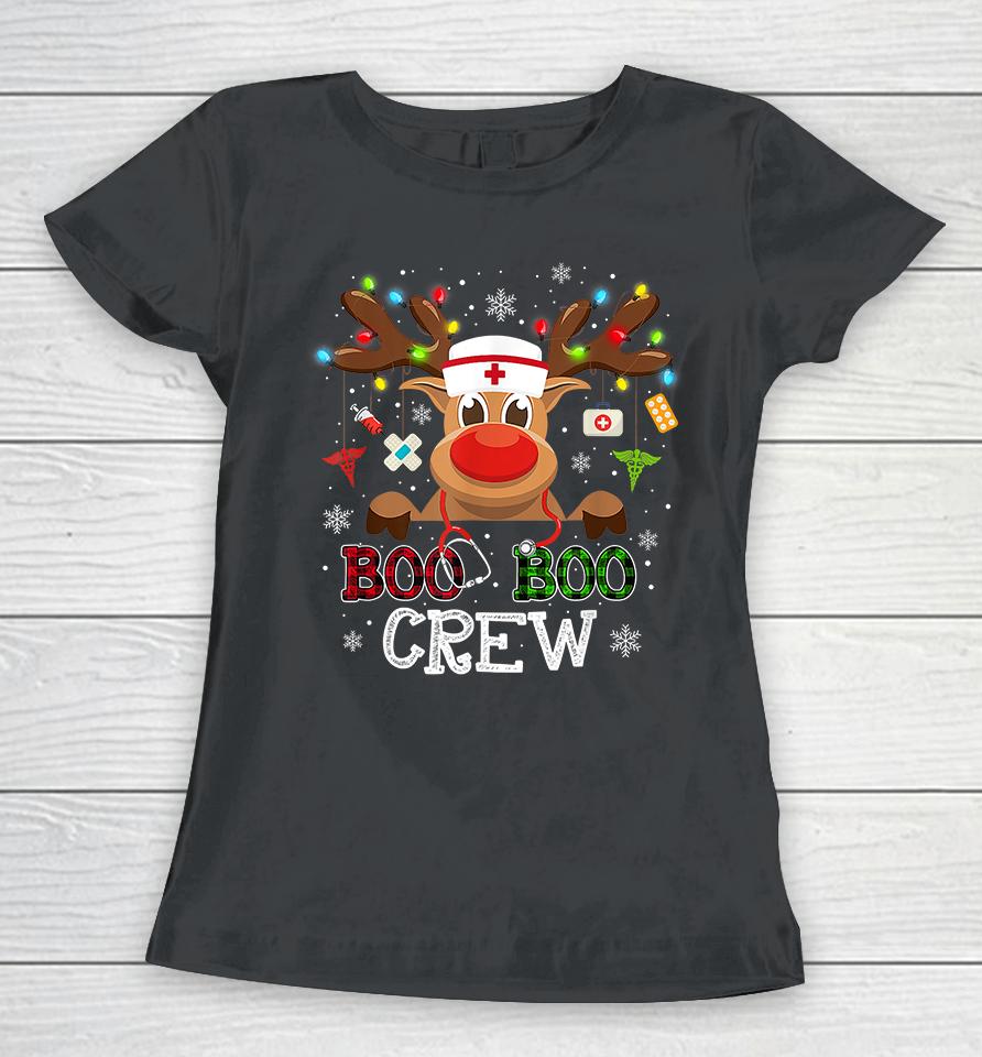 Buffalo Plaid Boo Boo Crew Reindeer Nurse Christmas Women T-Shirt