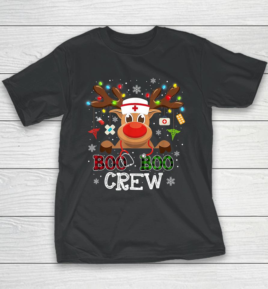 Buffalo Plaid Boo Boo Crew Reindeer Nurse Christmas Youth T-Shirt