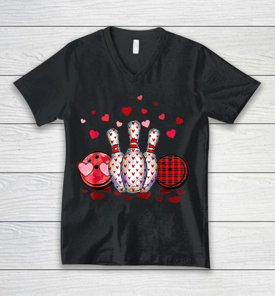 Buffalo Plaid Red Bowling Gnome Christmas Valentine Unisex V-Neck T-Shirt