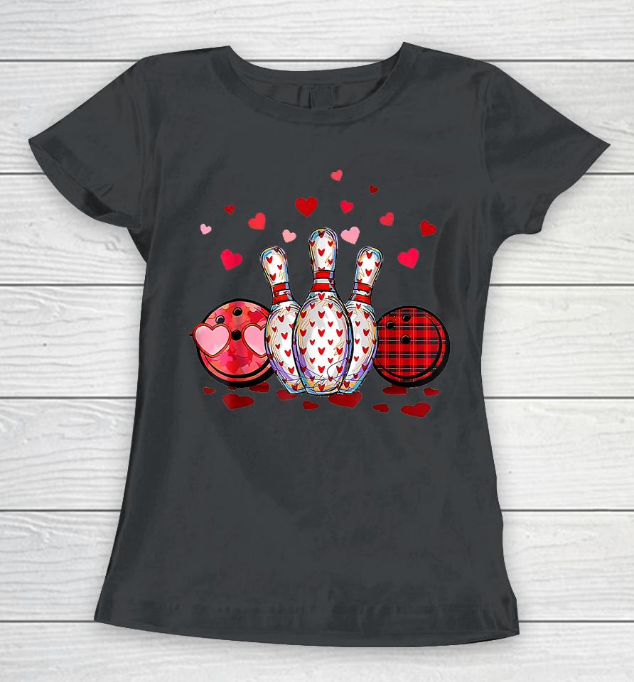 Buffalo Plaid Red Bowling Gnome Christmas Valentine Women T-Shirt