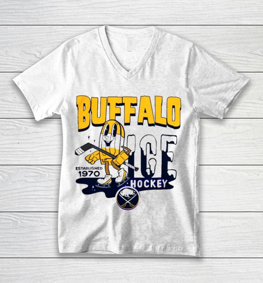 Buffalo Sabres Mitchell And Ness Gray Popsicle Unisex V-Neck T-Shirt
