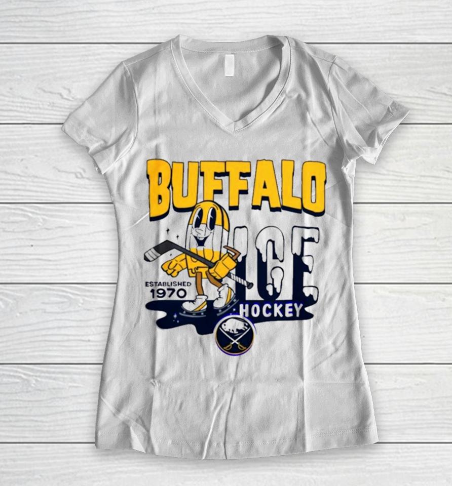 Buffalo Sabres Mitchell And Ness Gray Popsicle Women V-Neck T-Shirt