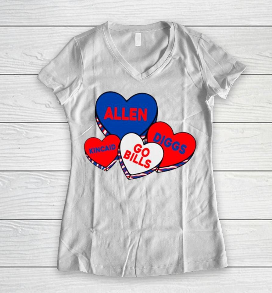 Buffalo Valentine Hearts Go Bills Women V-Neck T-Shirt
