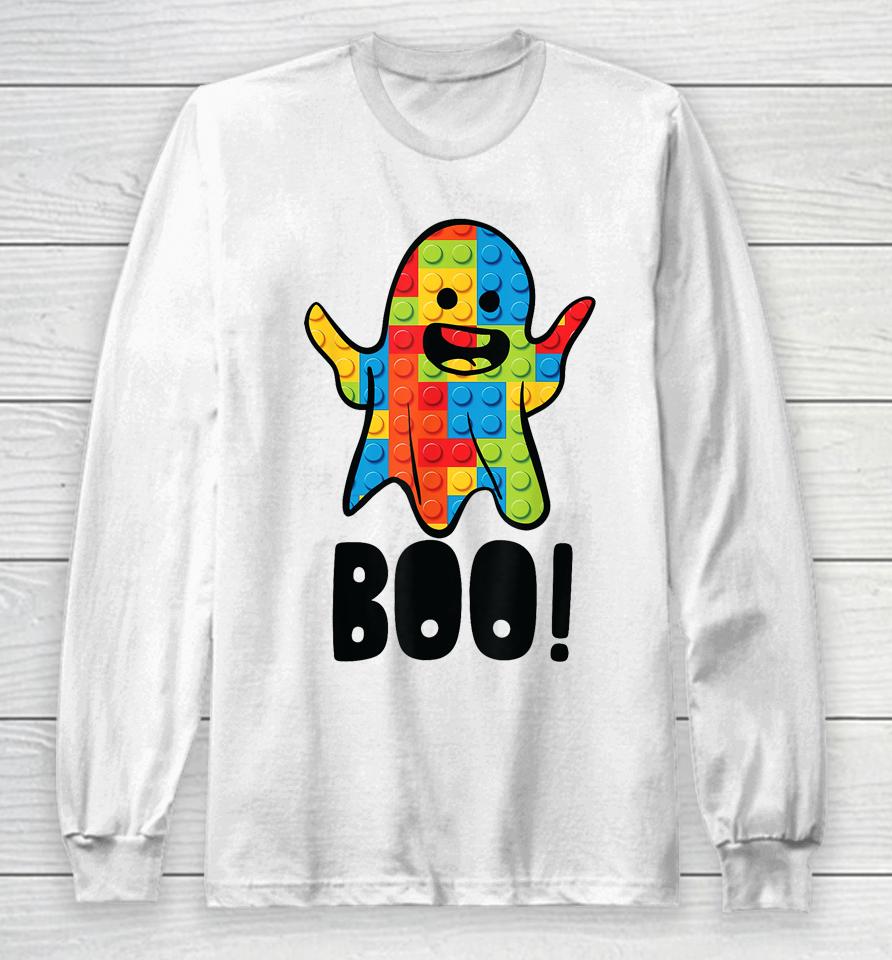 Building Blocks Ghost Boo Master Builder Halloween Costume Long Sleeve T-Shirt
