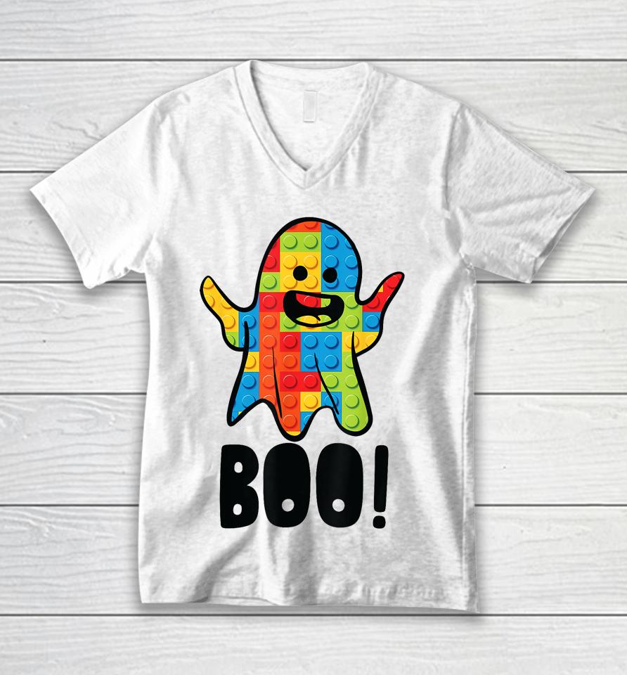 Building Blocks Ghost Boo Master Builder Halloween Costume Unisex V-Neck T-Shirt