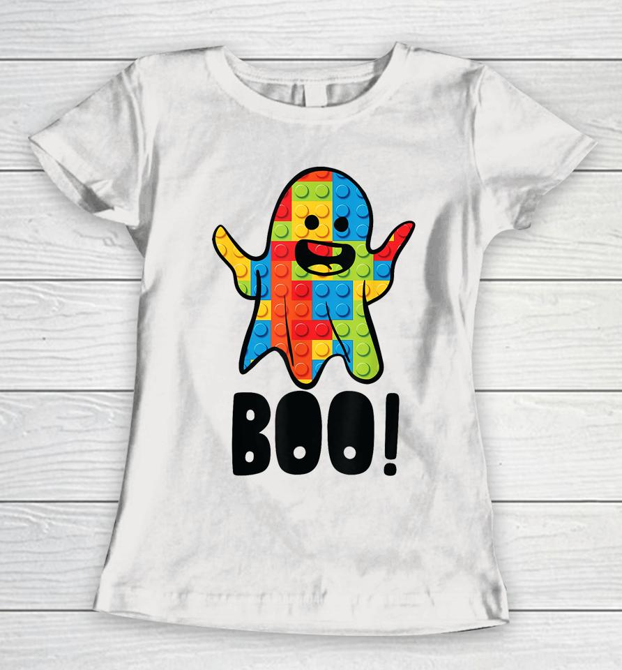 Building Blocks Ghost Boo Master Builder Halloween Costume Women T-Shirt