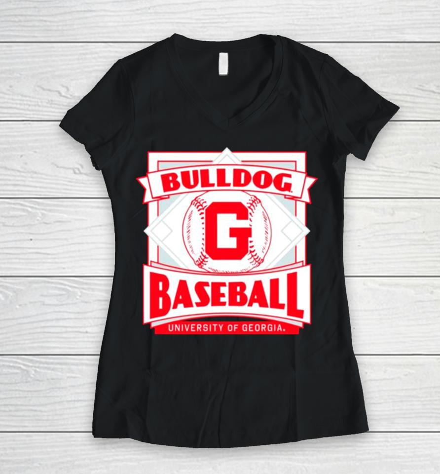 Bulldogs Baseball University Of Georgia Retro Women V-Neck T-Shirt