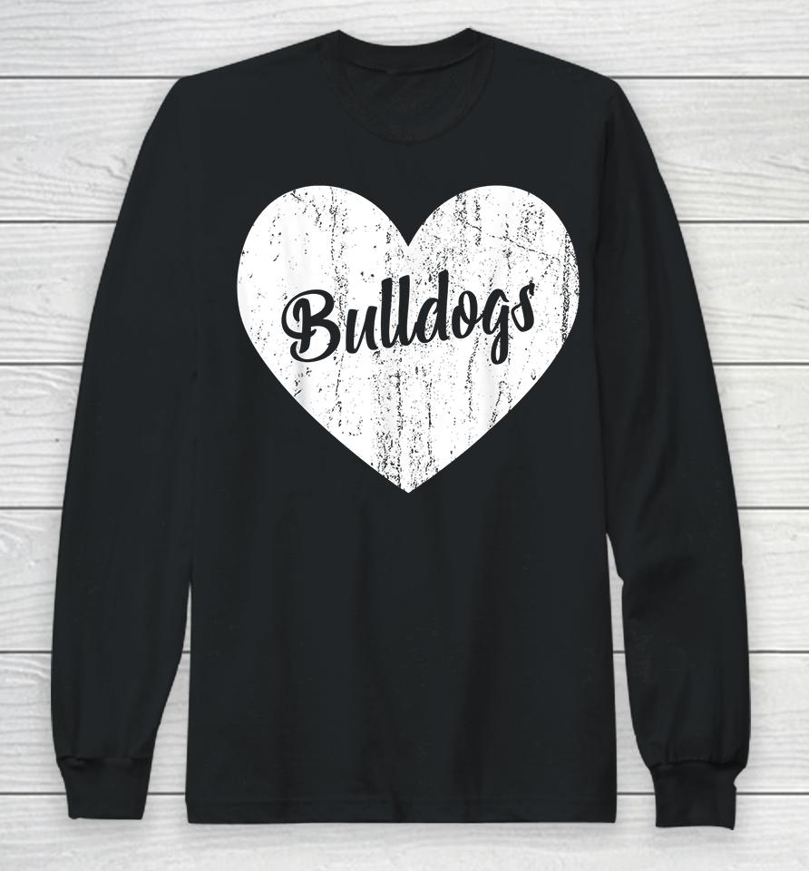 Bulldogs School Sports Fan Team Spirit Mascot Heart Gift Long Sleeve T-Shirt