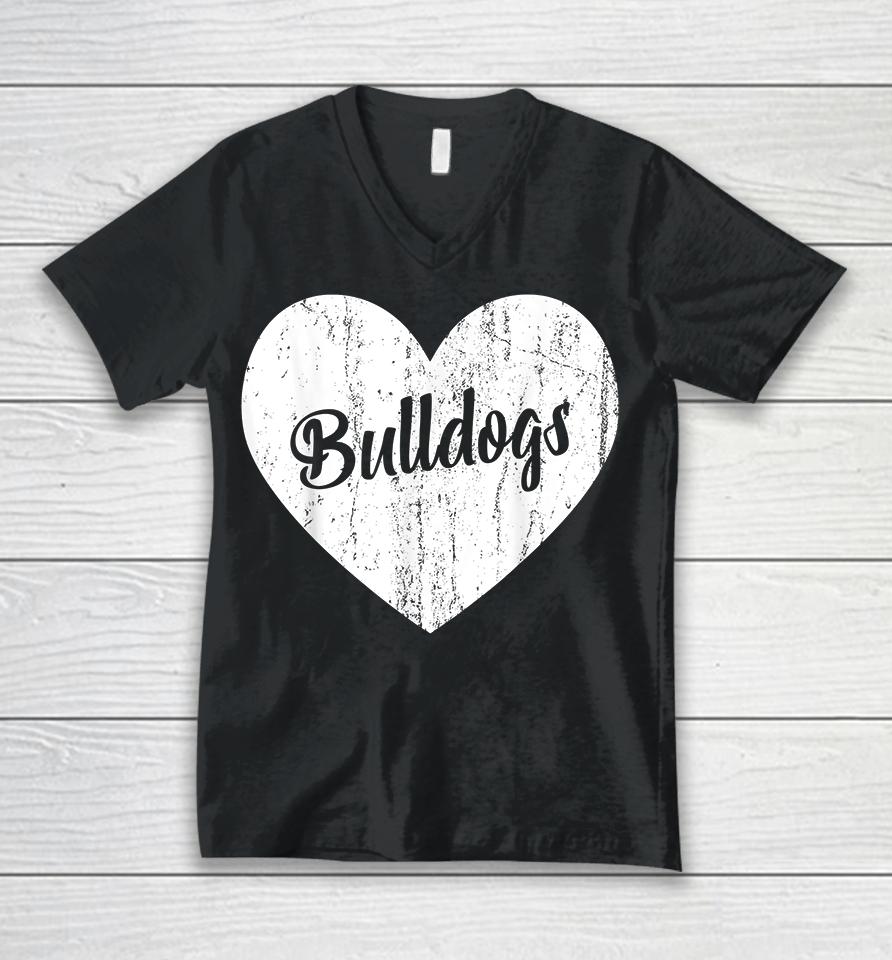 Bulldogs School Sports Fan Team Spirit Mascot Heart Gift Unisex V-Neck T-Shirt