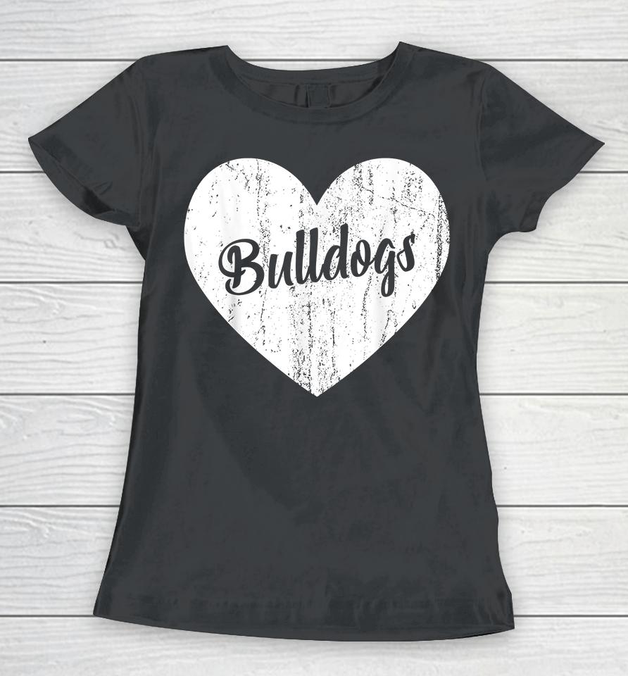 Bulldogs School Sports Fan Team Spirit Mascot Heart Gift Women T-Shirt
