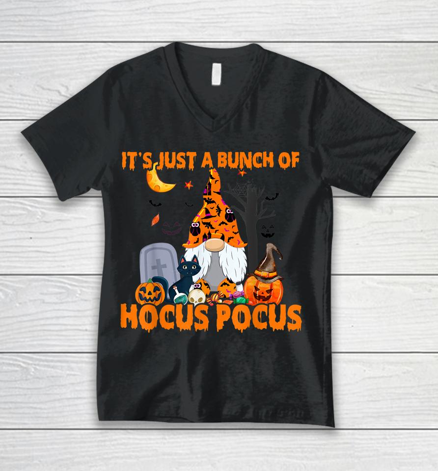 Bunch Of Hocus Pocus Pumpkin Gnome Bats Scary Cat Unisex V-Neck T-Shirt