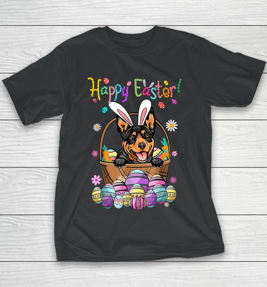 Bunny Australian Kelpie Dog Happy Easter Day With Easter Youth T-Shirt