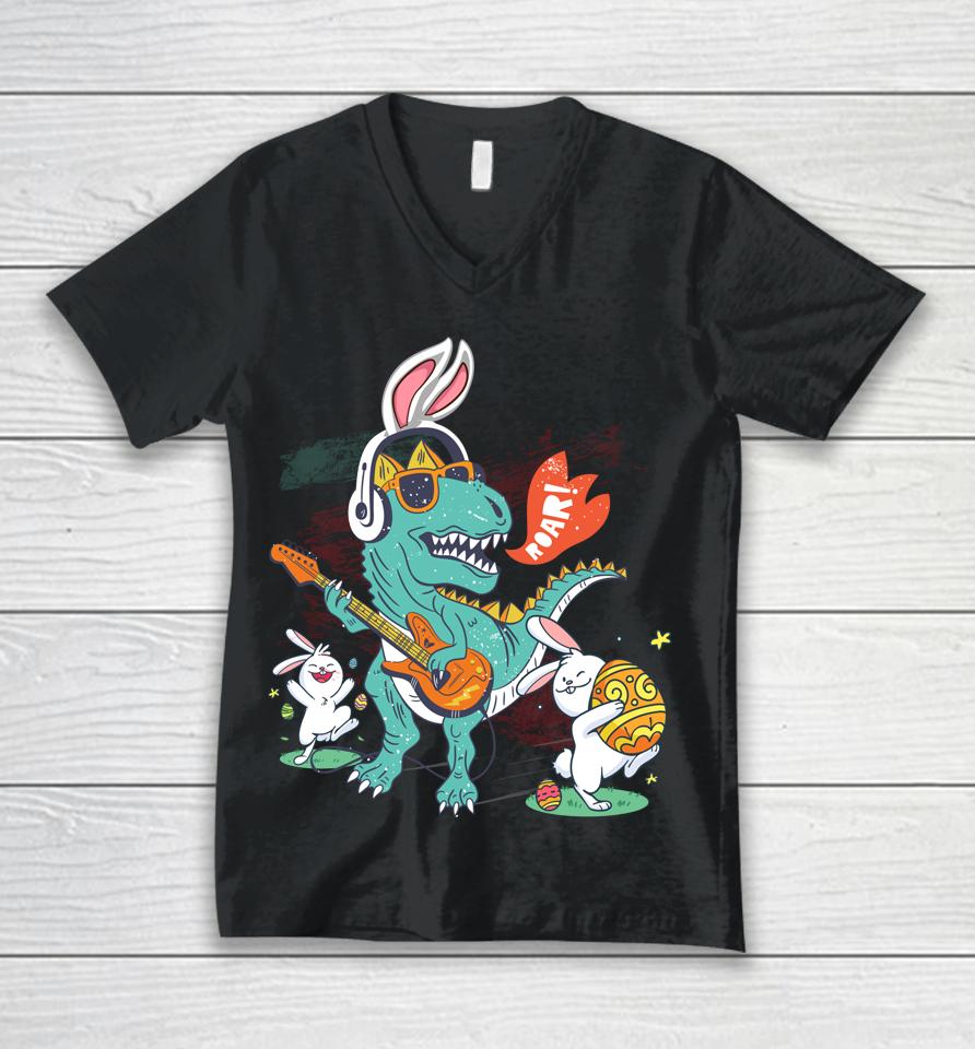 Bunny Ears Egg Easter Day Dinosaur Dino T Rex Unisex V-Neck T-Shirt