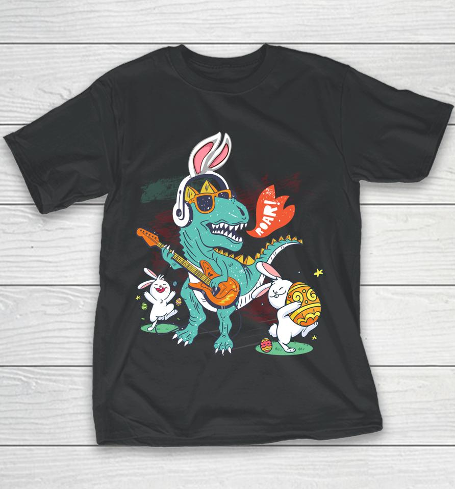 Bunny Ears Egg Easter Day Dinosaur Dino T Rex Youth T-Shirt