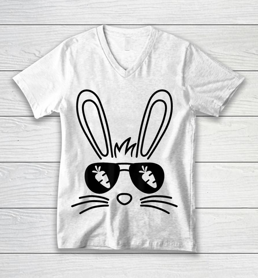 Bunny Face Easter Day Sunglasses Carrot For Boys Girls Kids Unisex V-Neck T-Shirt
