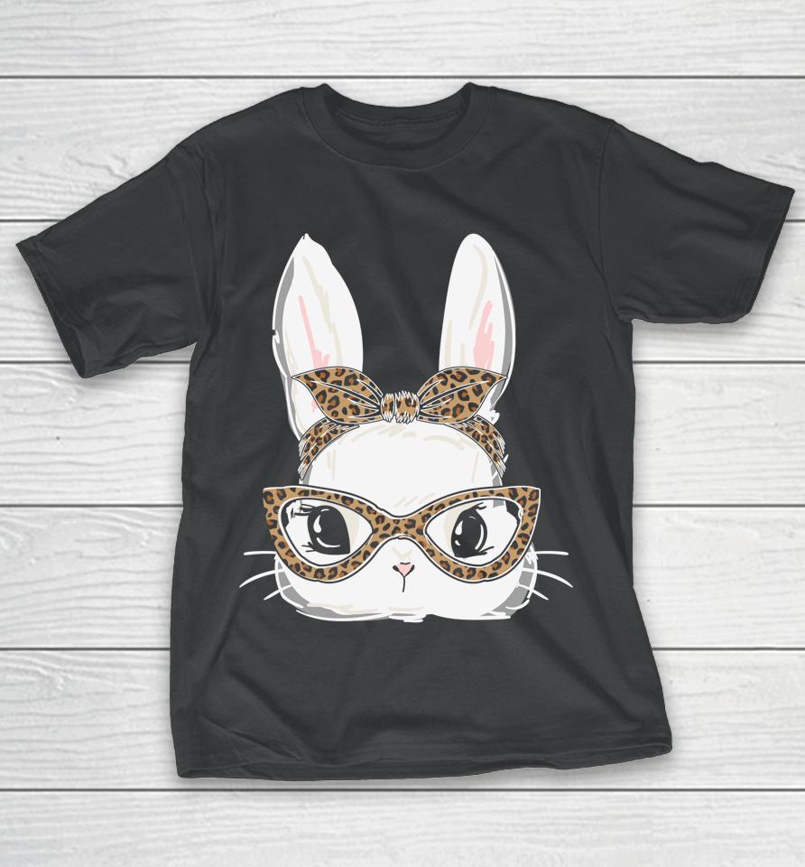 Bunny Face Leopard Glasses Headband Women Happy Easter Day T-Shirt