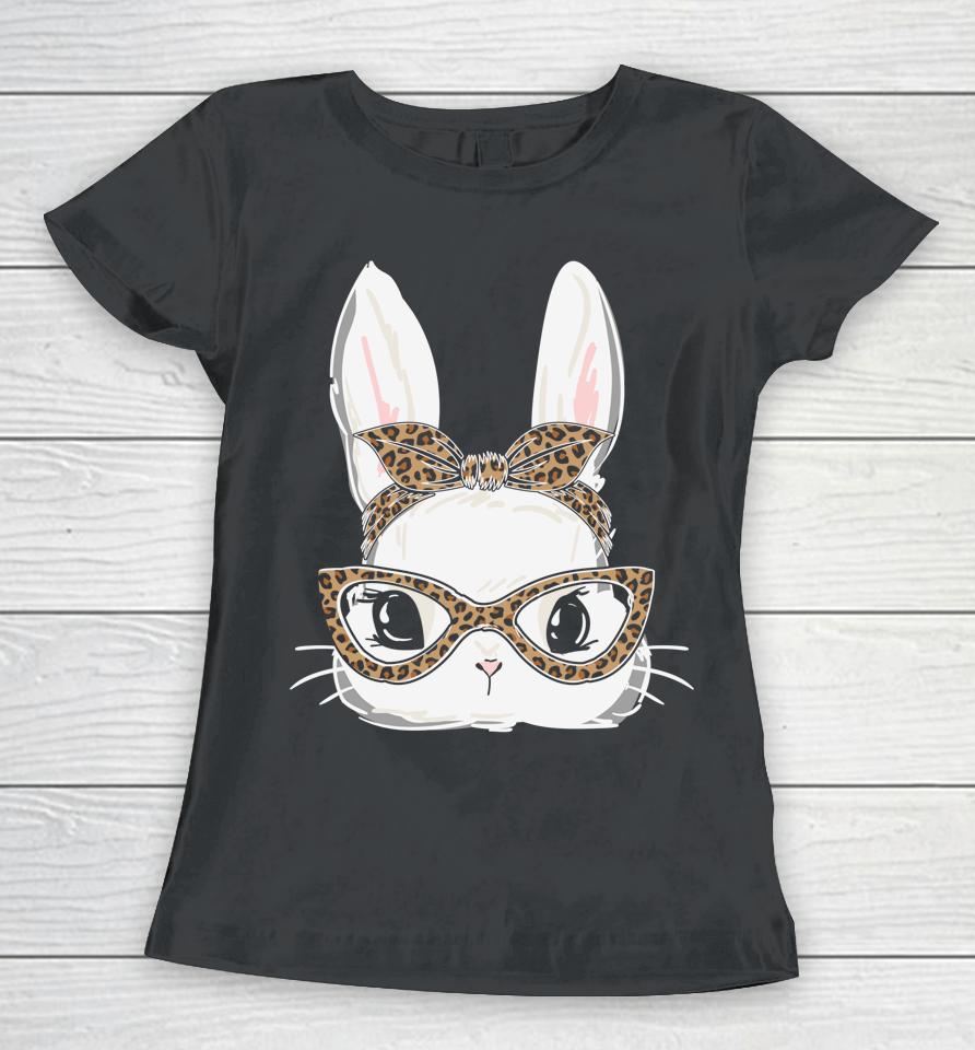 Bunny Face Leopard Glasses Headband Women Happy Easter Day Women T-Shirt
