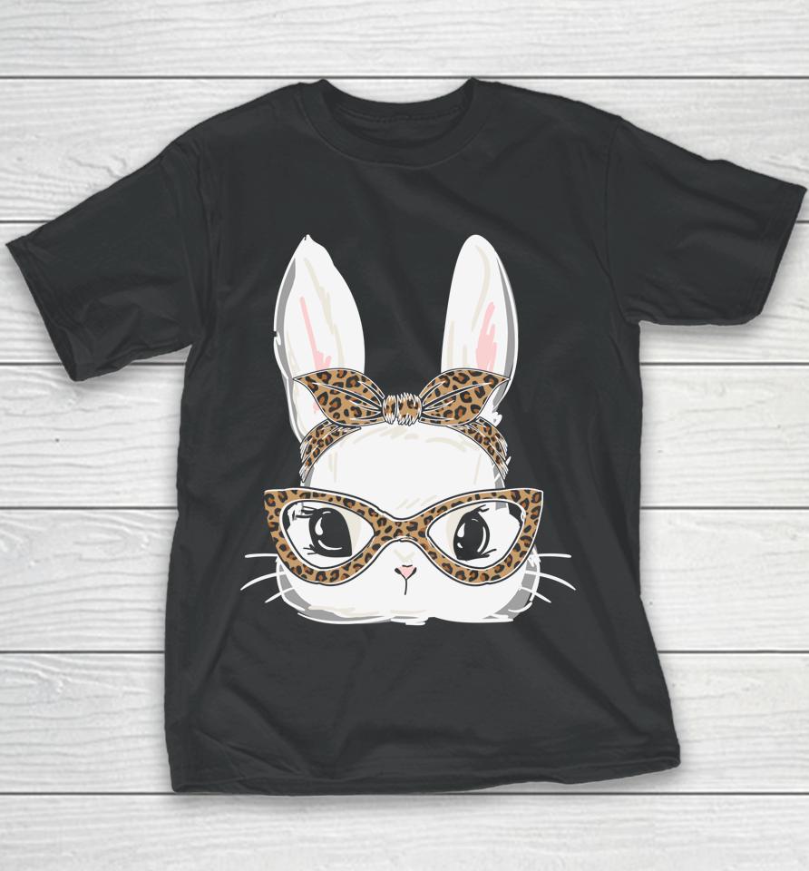 Bunny Face Leopard Glasses Headband Women Happy Easter Day Youth T-Shirt