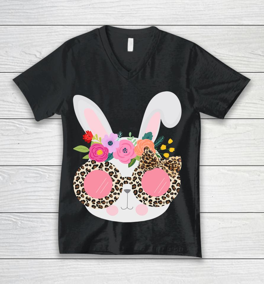 Bunny Face Leopart Print Easter Basket Stuffer For Teen Girl Unisex V-Neck T-Shirt